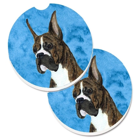 Carolines Treasures Blue Brindle Cropped Eared Boxer Set of 2 Cup Holder Car Coaster SS4784-BUCARC